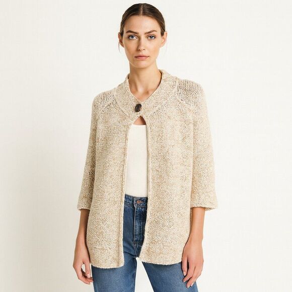 BCBGMaxAzria Sweaters - BCBGMaxAzria Vintage Cream Knit Cardigan Vintage Grandma Core Chunky Sweater L